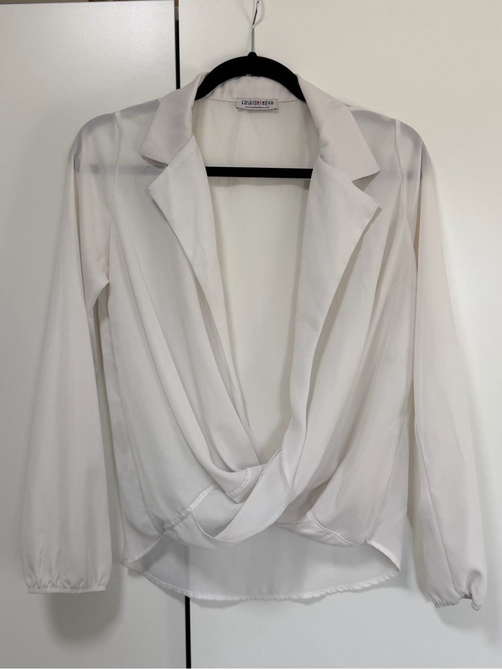 Fashion Nova Off-White Draped Wrap Blouse